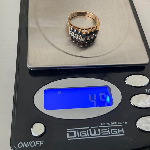 Vintage 14k solid gold and fancy dark blue sapphire and diamond ring - Picture 6 of 6